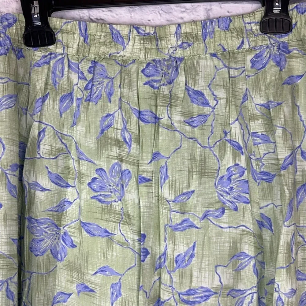 Vintage Sag Harbor Green Floral Midi Skirt Size L Buttondown 80's NWT